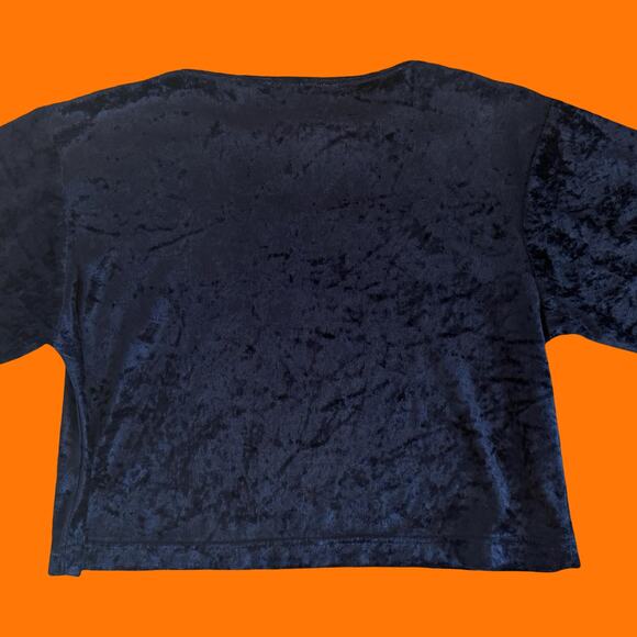 90's vintage navy crushed velvet crop top MEDIUM - Picture 6 of 7
